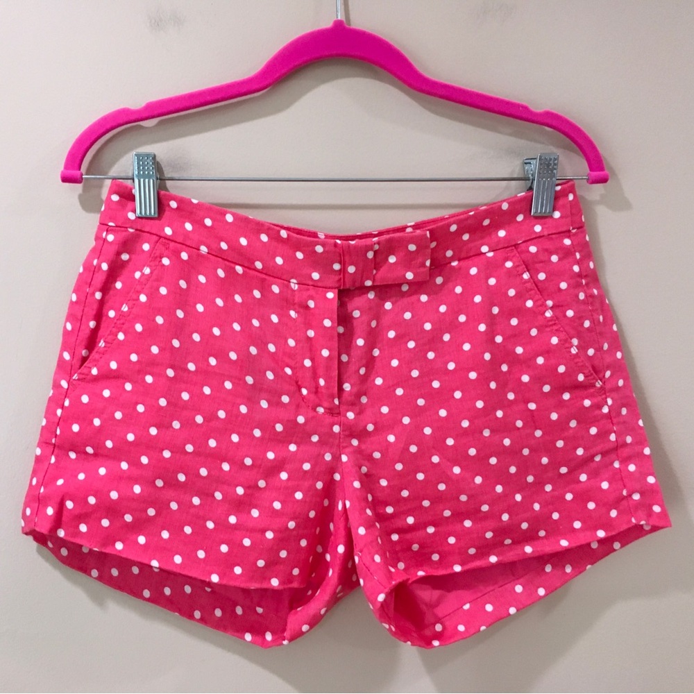 J. Crew 3" Polka Dot Shorts Pink White Linen with Front Bow Women’s Size 2